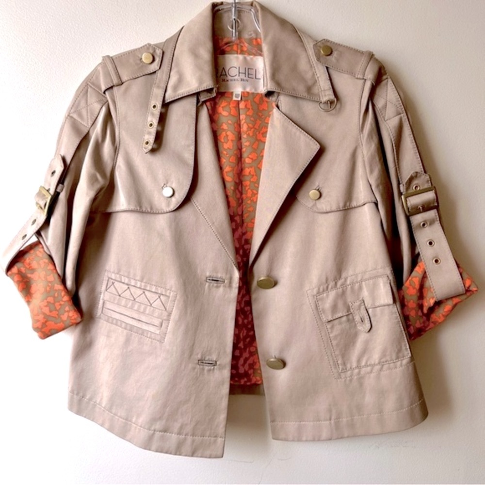 Rachel Rachel Roy military inspired cropped jacket with silk neon pattern lining